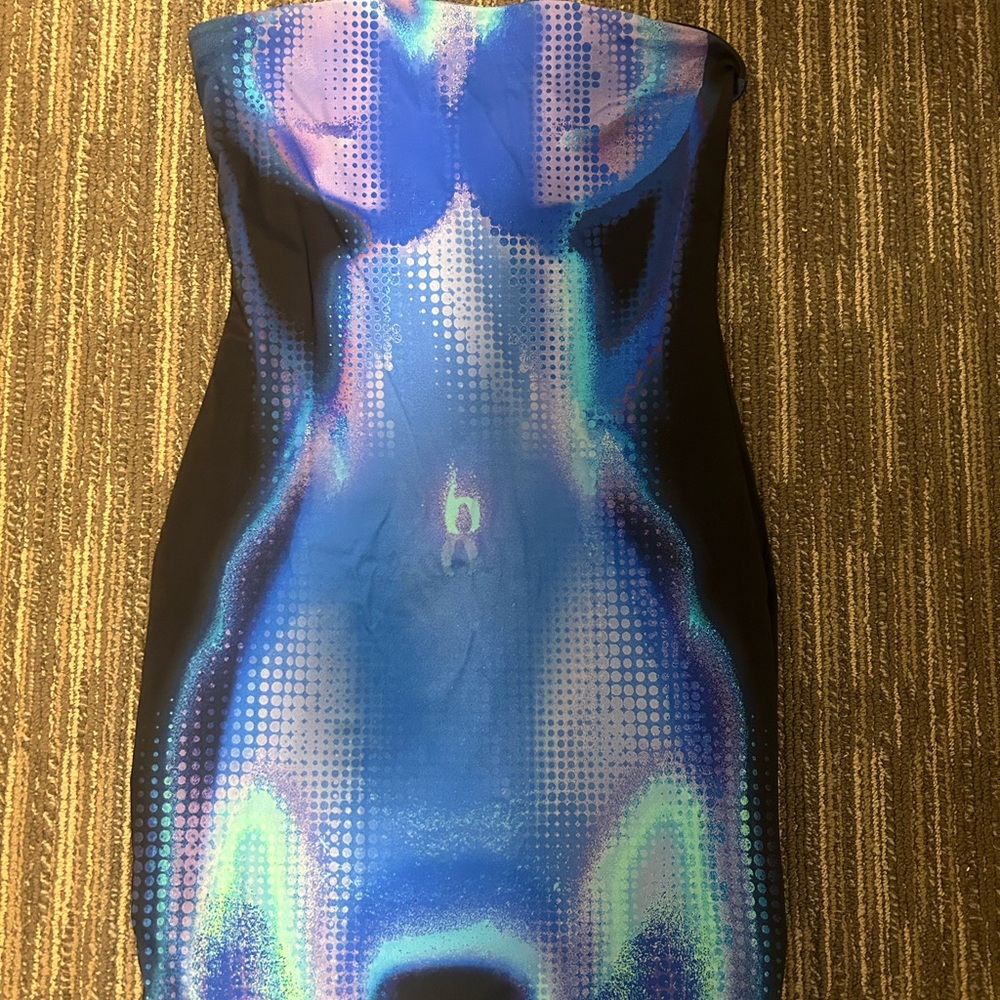 White Fox Boutique Strapless Blue and Black Dress